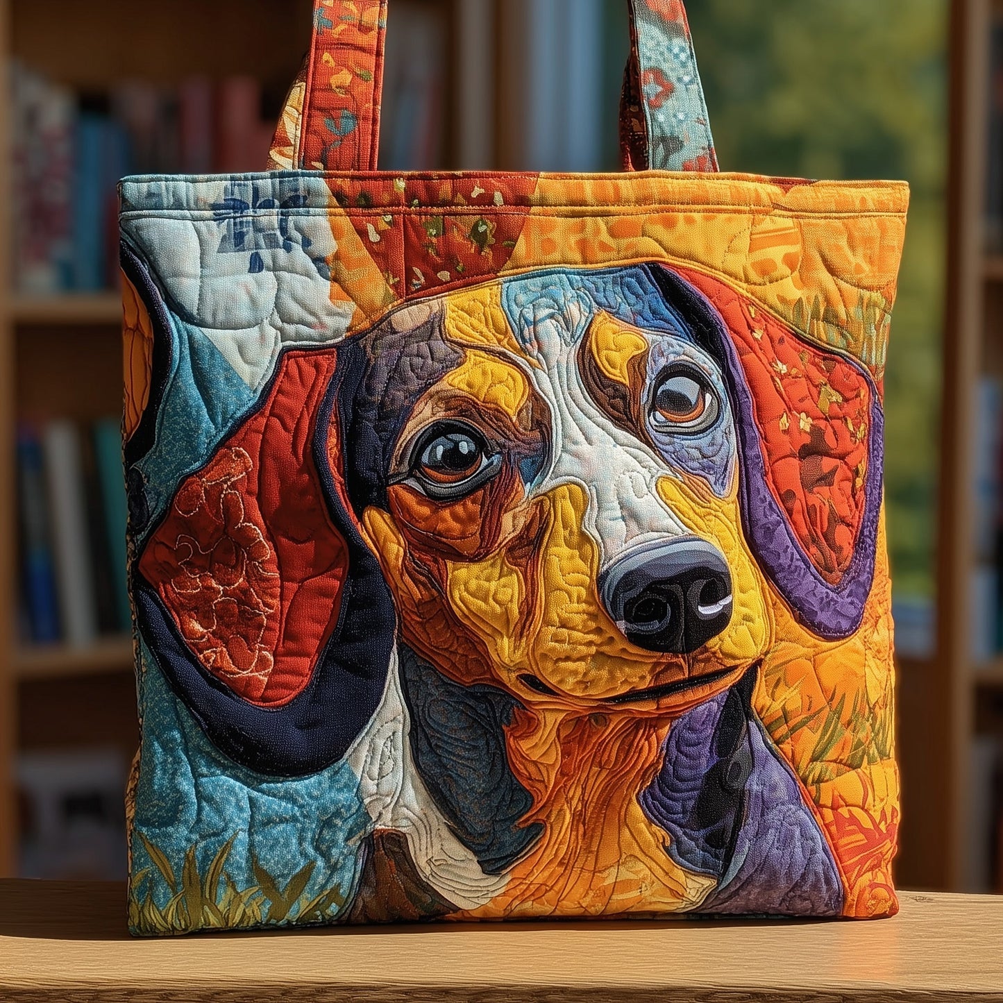 Colorful Dachshund Portrait Quilted Tote