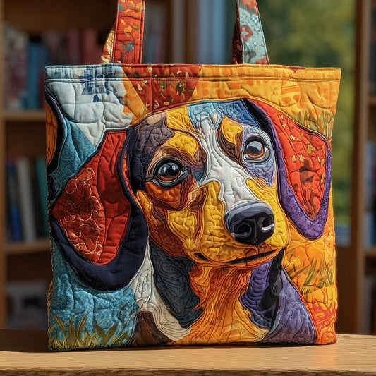 Colorful Dachshund Portrait Quilted Tote