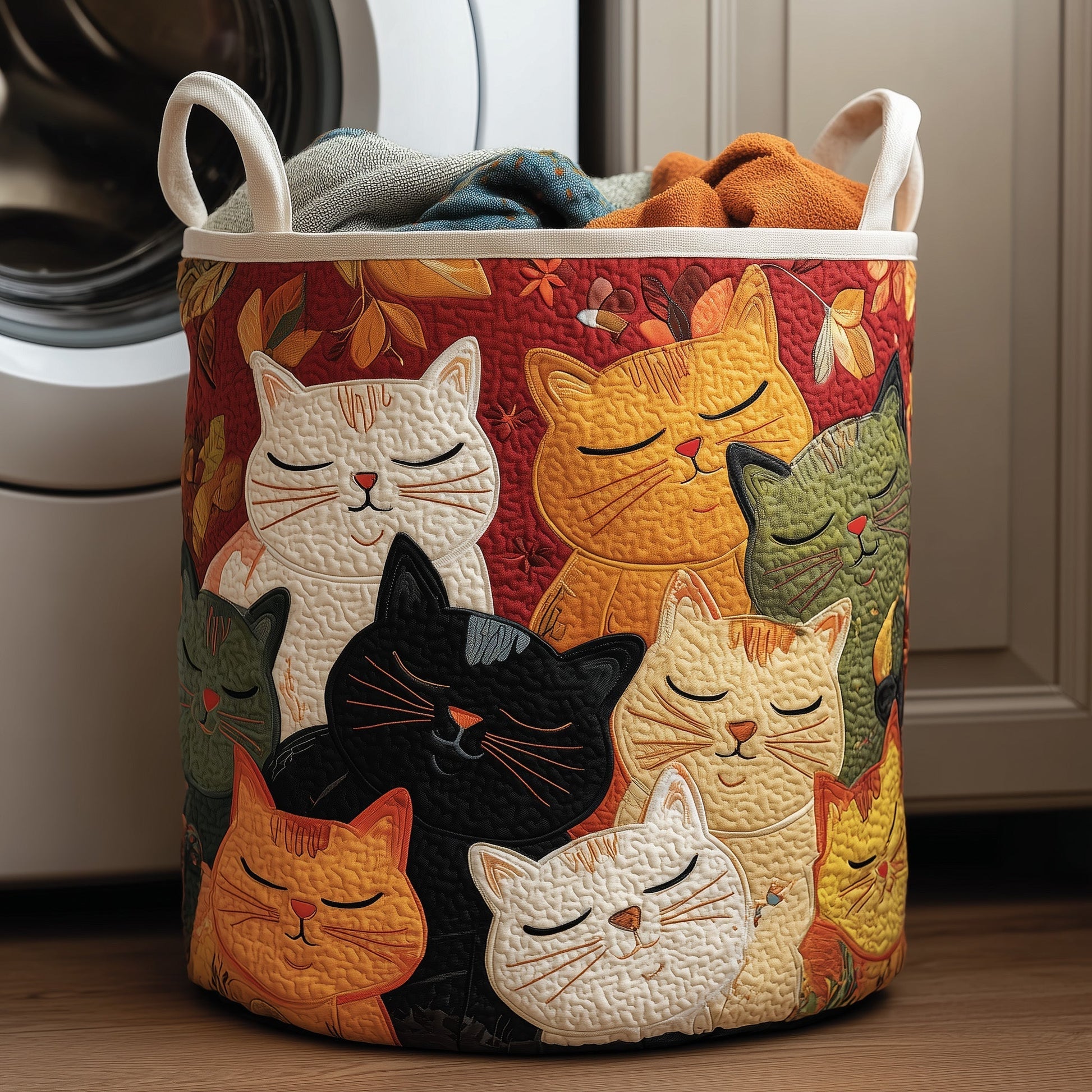 The Sleeping Cat Quilted Laundry Basket Tote 3736