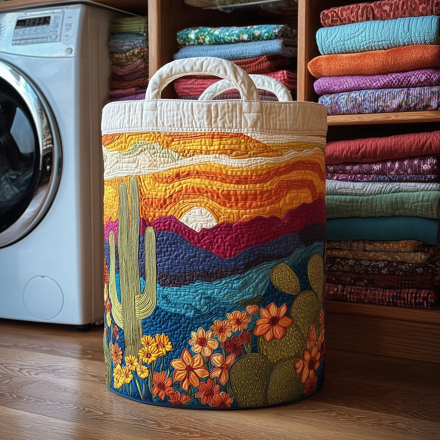 The Cactus Sunset Quilted Laundry Basket Tote 3946