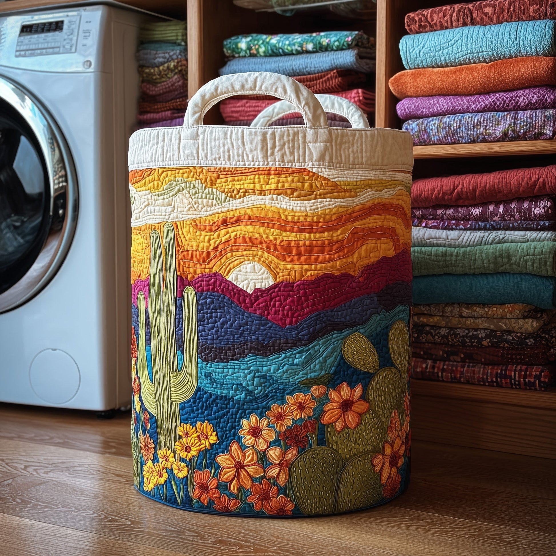 The Cactus Sunset Quilted Laundry Basket Tote 3946