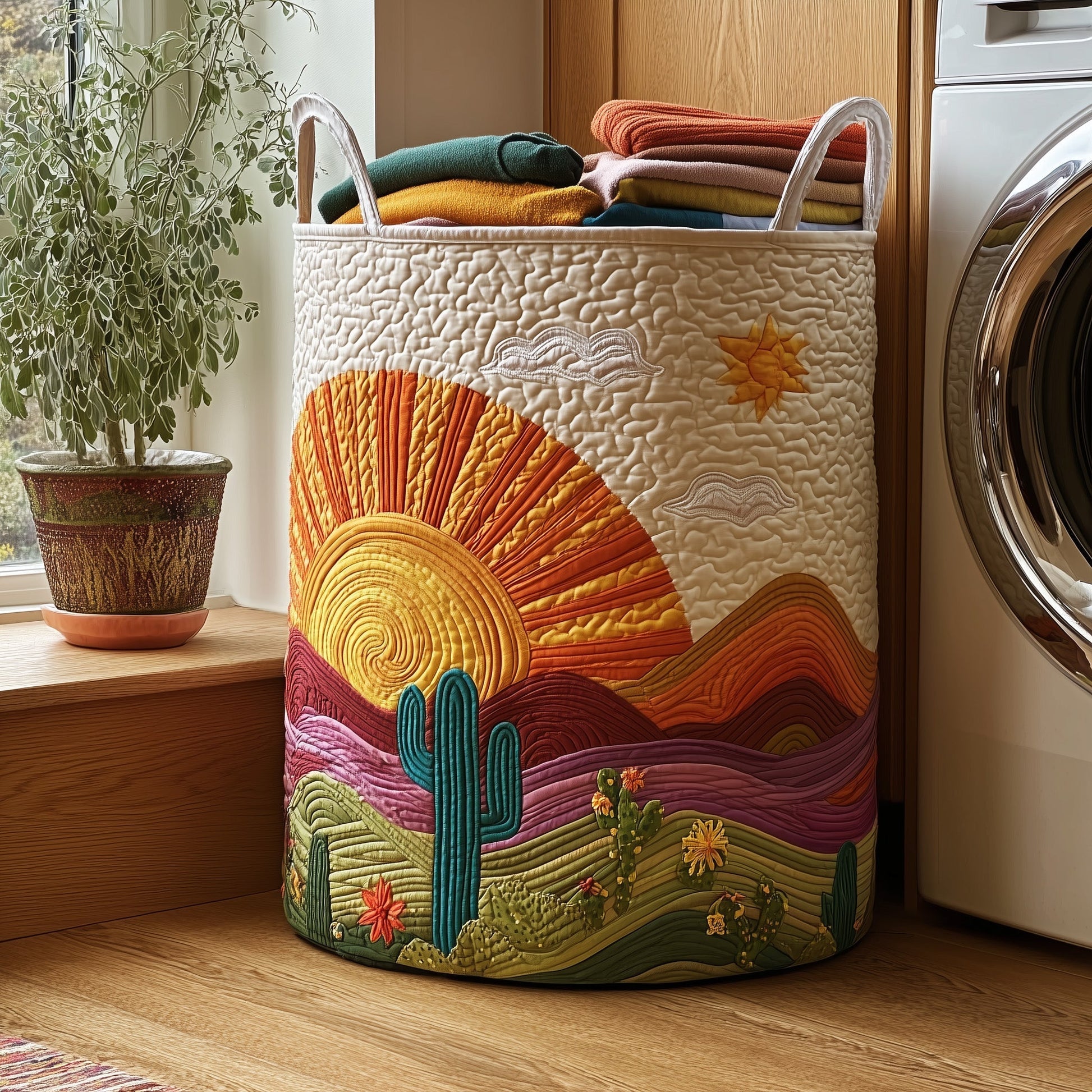 The Cactus Sunset Quilted Laundry Basket Tote 3948