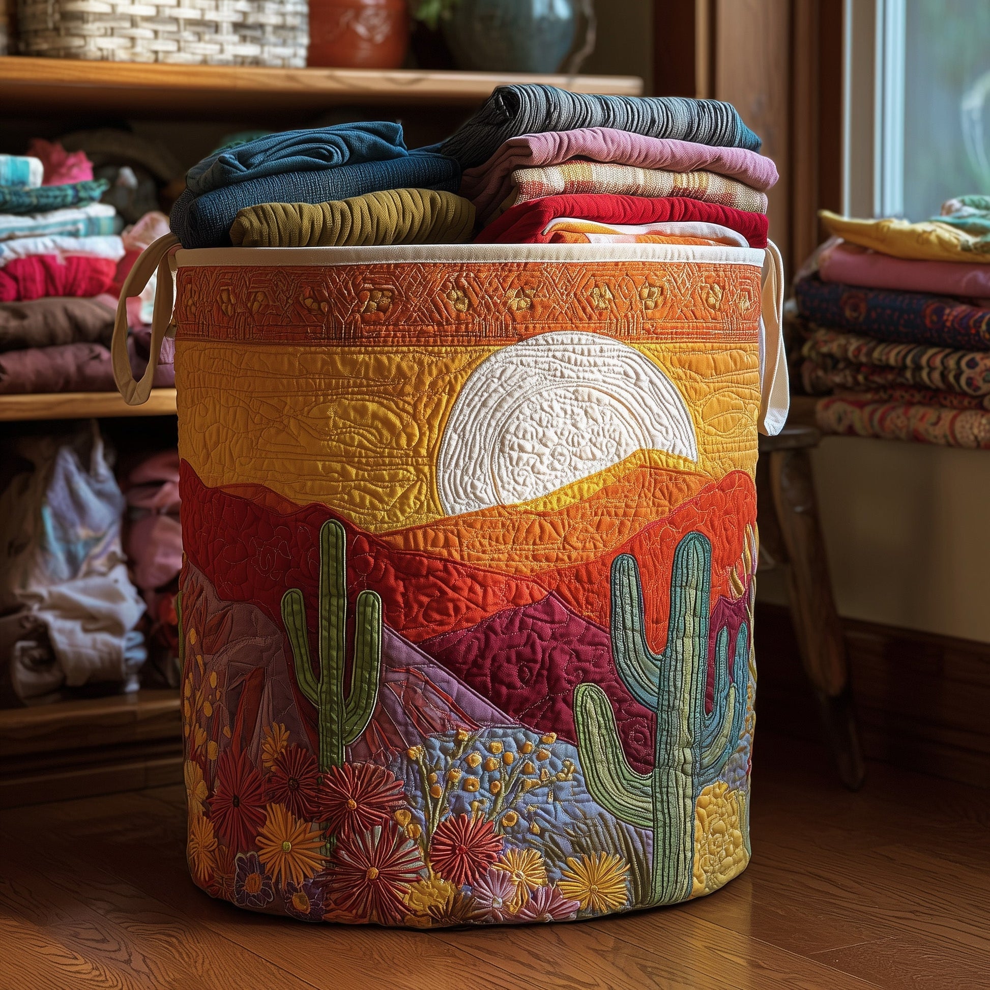 The Cactus Sunset Quilted Laundry Basket Tote 3951