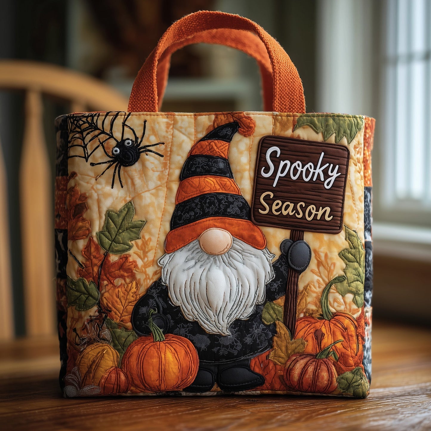 Gnome Pumpkin Spider Autumn Quilted Tote