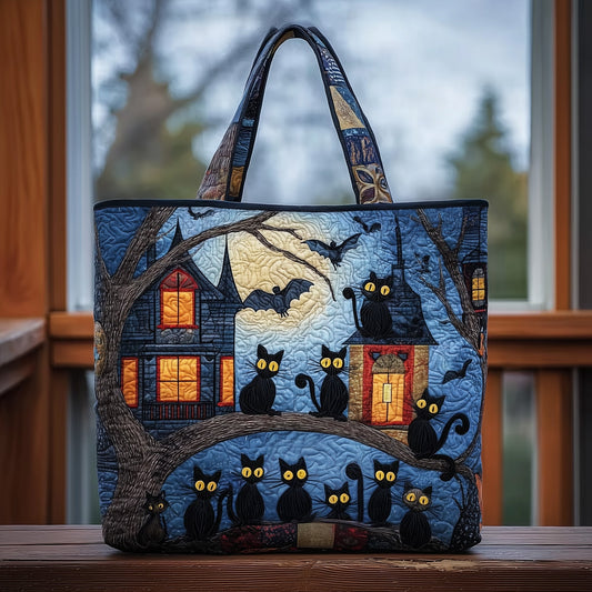 Black Cats Moonlight Quilted Tote