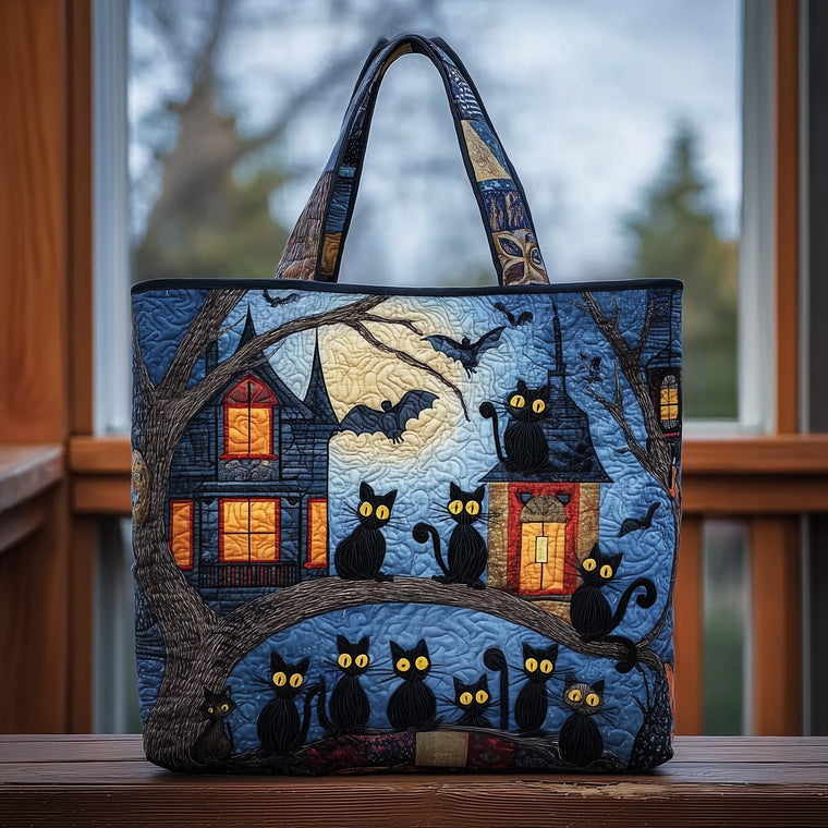 Black Cats Moonlight Quilted Tote