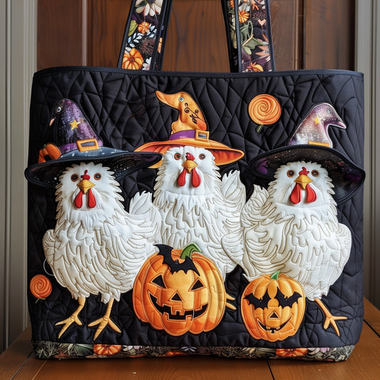 Chickens Halloween Hats Quilted Tote