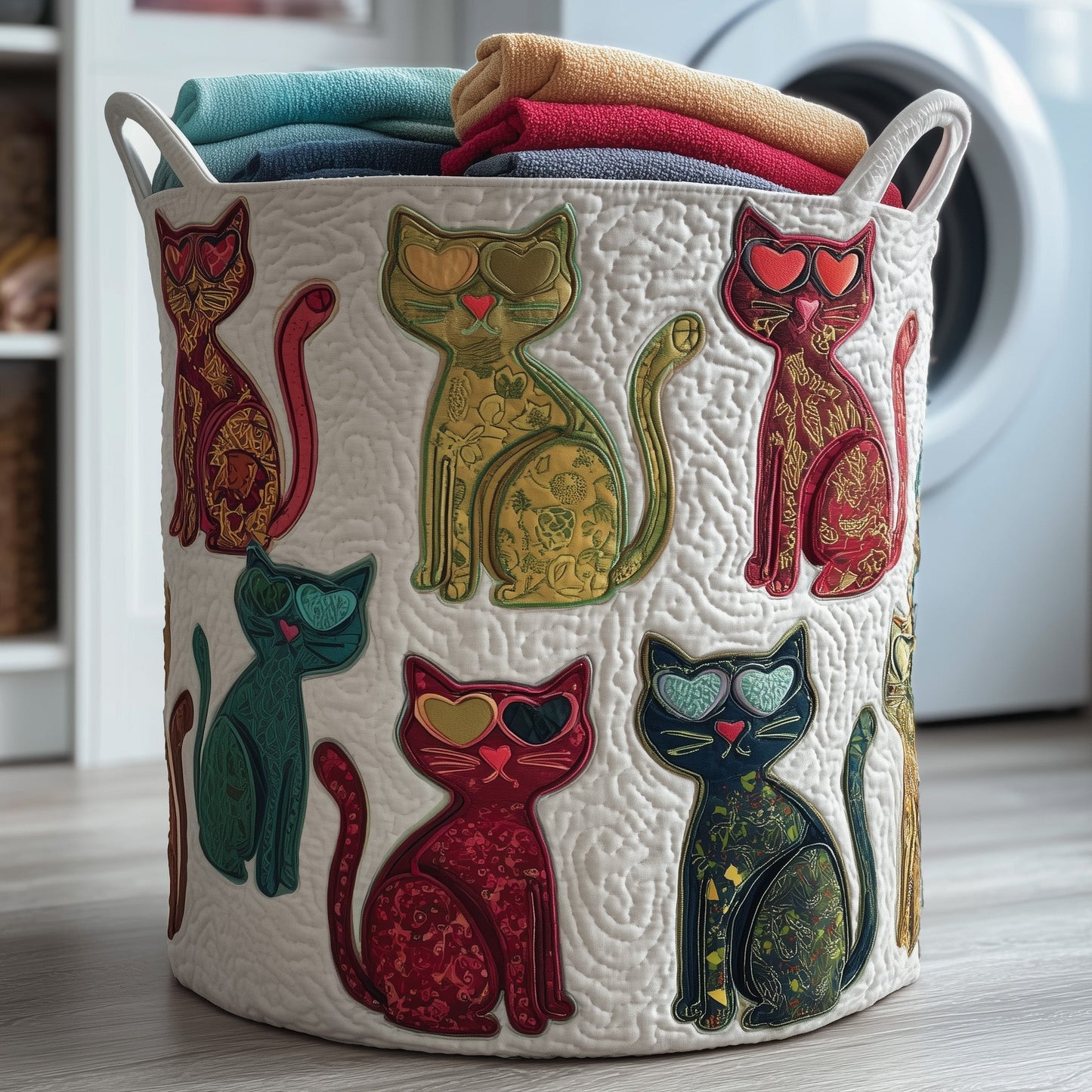 The Whimsical Cats Quilted Laundry Basket Tote 4383