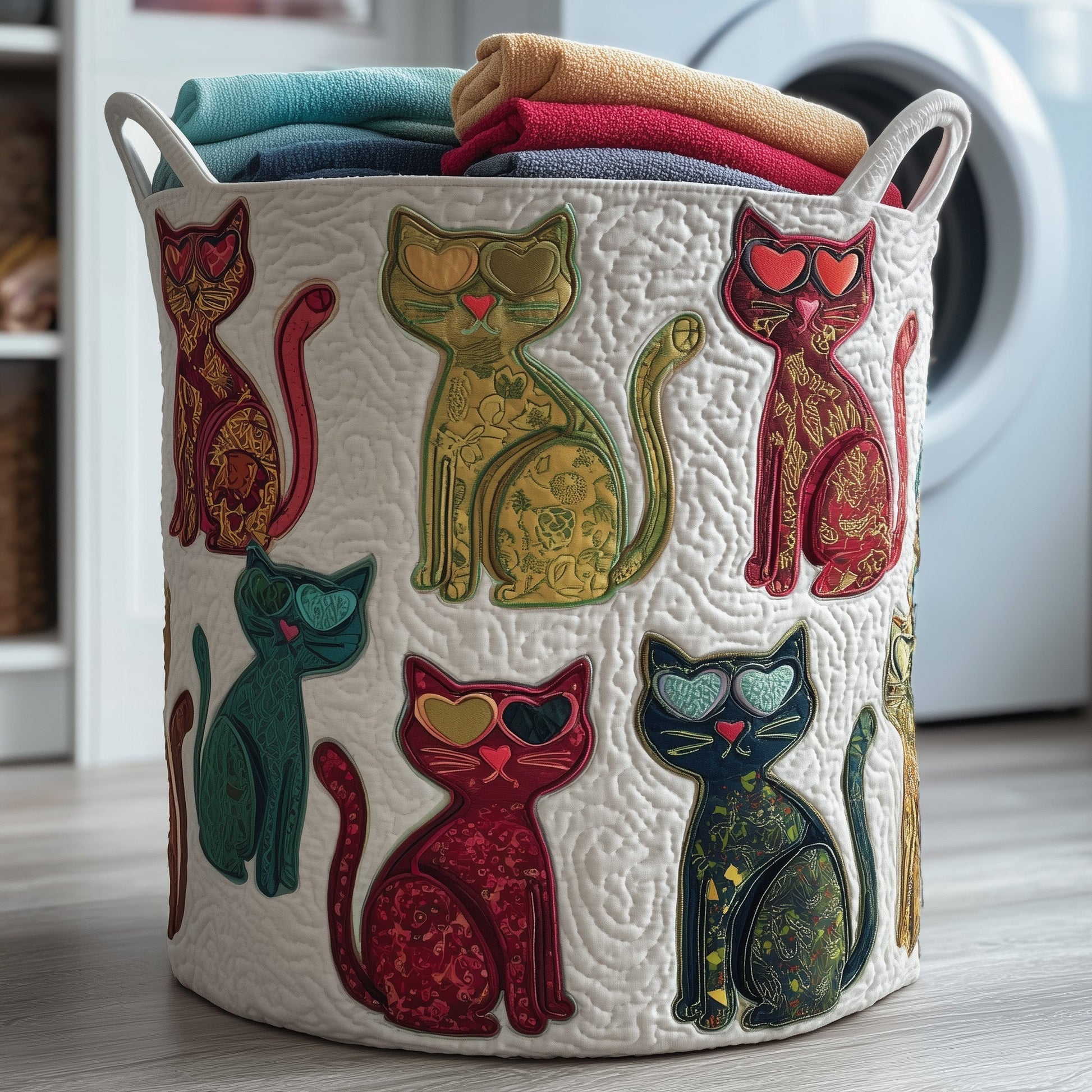 The Whimsical Cats Quilted Laundry Basket Tote 4383