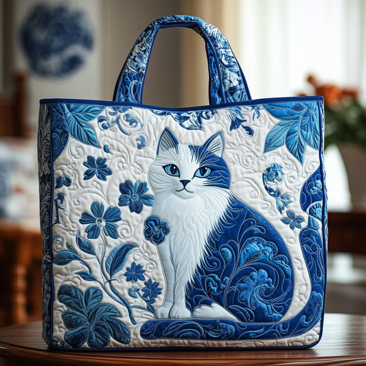 Blue Cat Floral Quilted Tote