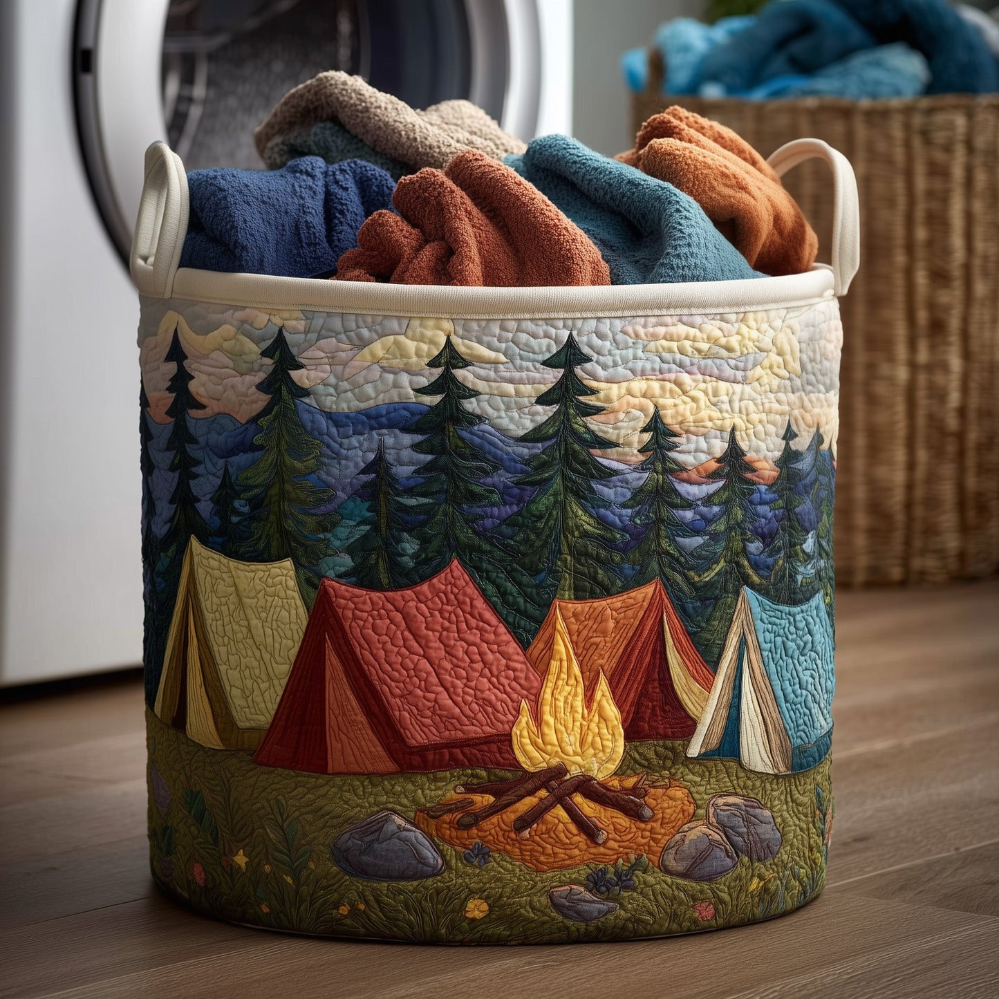 The Campfire Dream Quilted Laundry Basket Tote