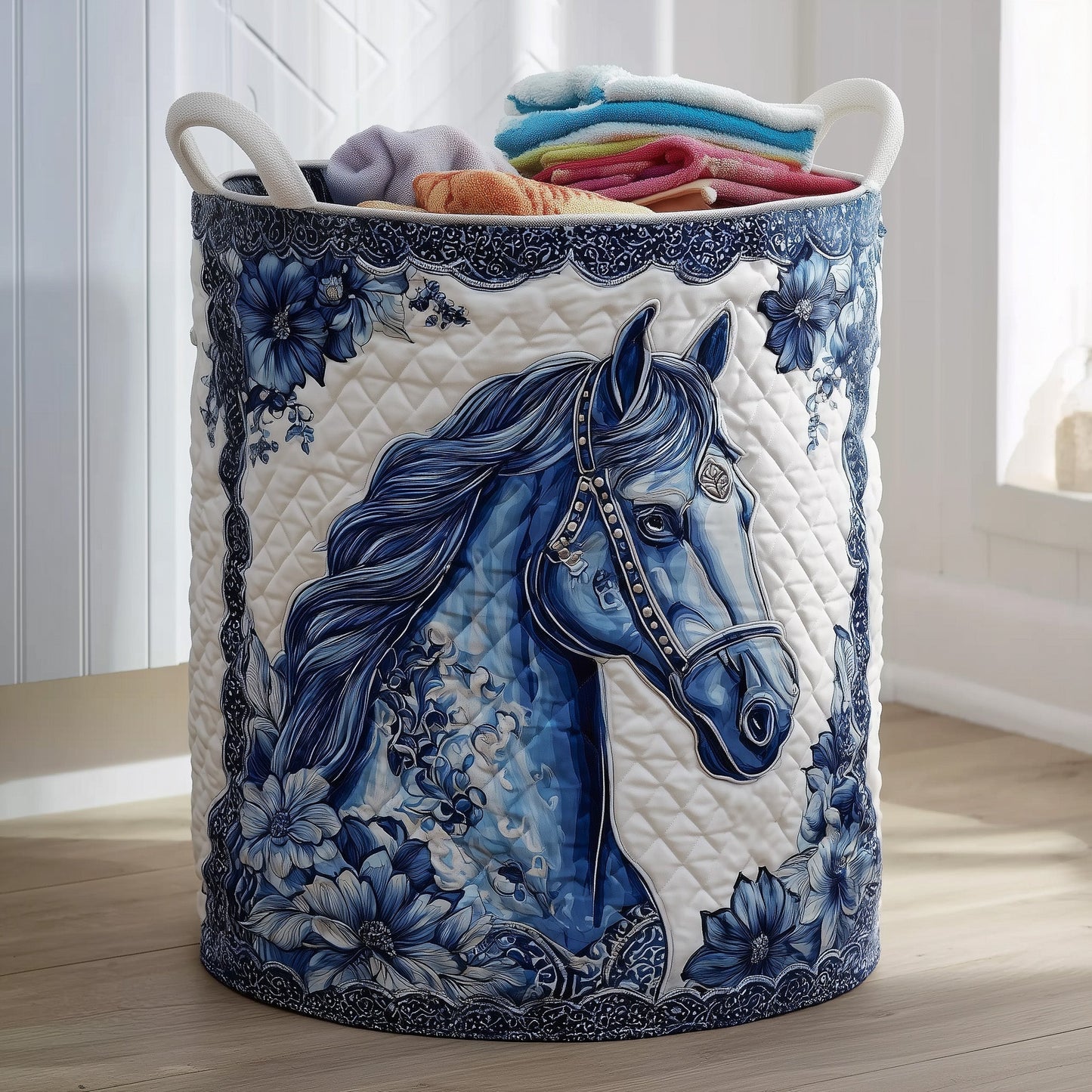 The Elegant Horse Quilted Laundry Basket Tote 4467