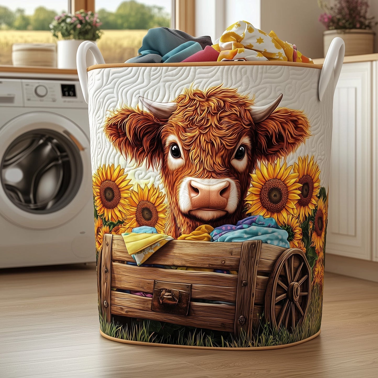 Highland Cow Laundry Quilted Tote