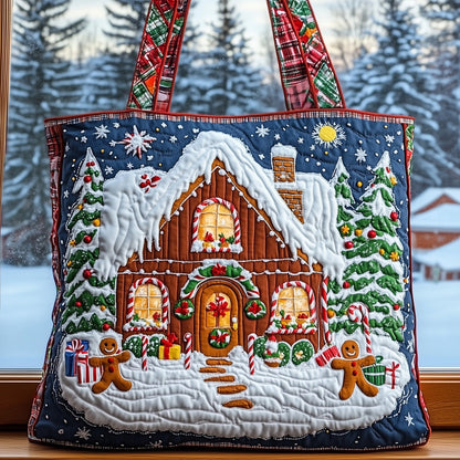 Gingerbread House Snow Quilted Tote