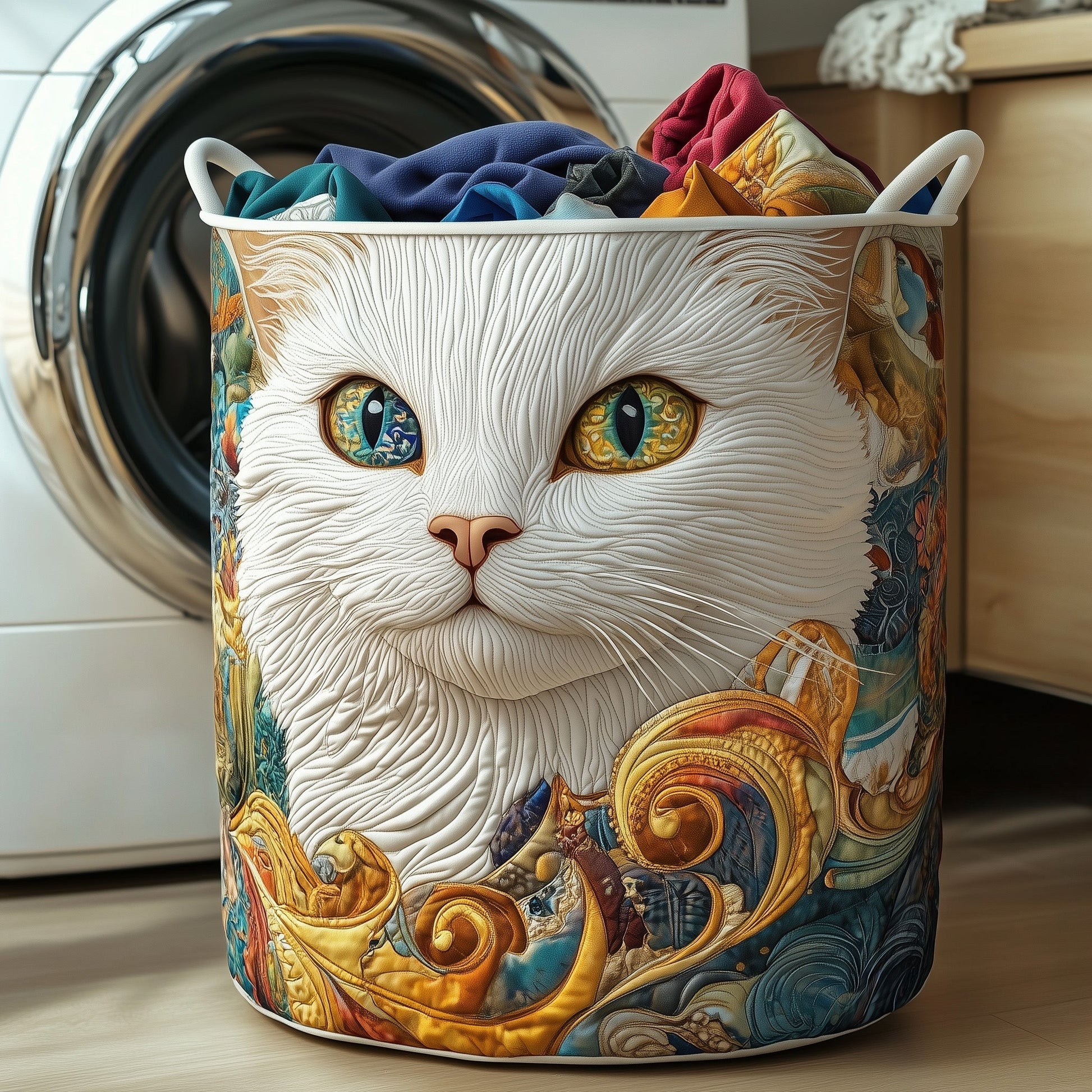 The Cat Purrs Quilted Laundry Basket Tote