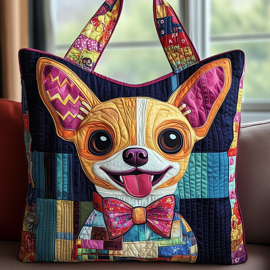 Colorful Chihuahua Face Quilted Tote