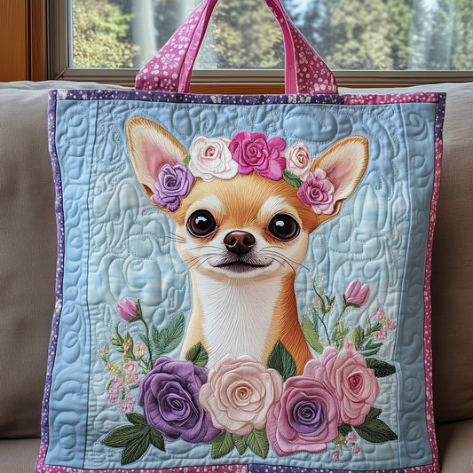 The Floral Chihuahua Quilted Tote