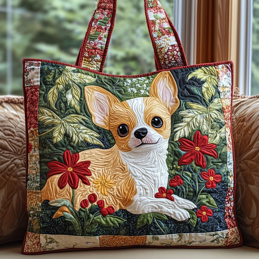 Chihuahua Dog Floral Quilted Tote