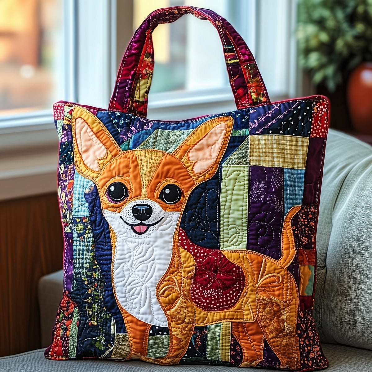 Chihuahua Dog Patchwork Quilted Tote