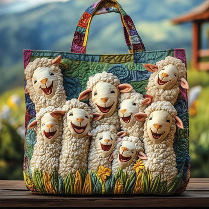 Smiling Sheep Group Quilted Tote