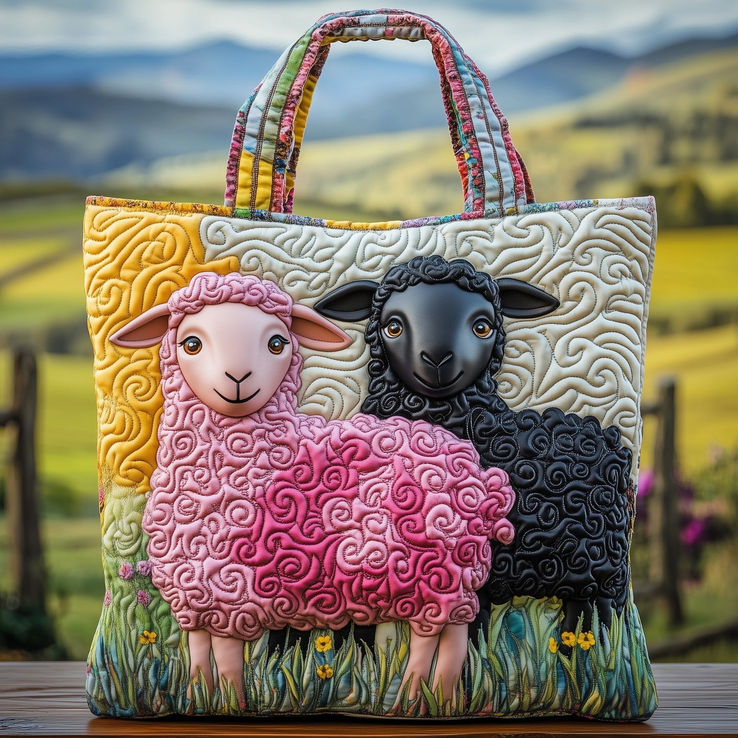 Two Sheep Faces Quilted Tote