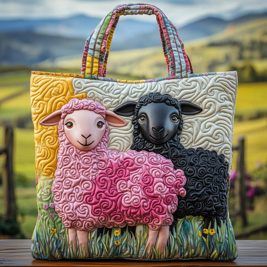 Two Sheep Faces Quilted Tote