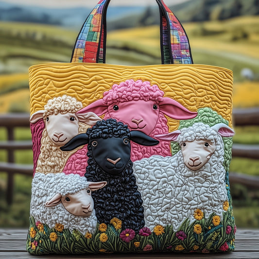 Colorful Sheep Artwork Quilted Tote