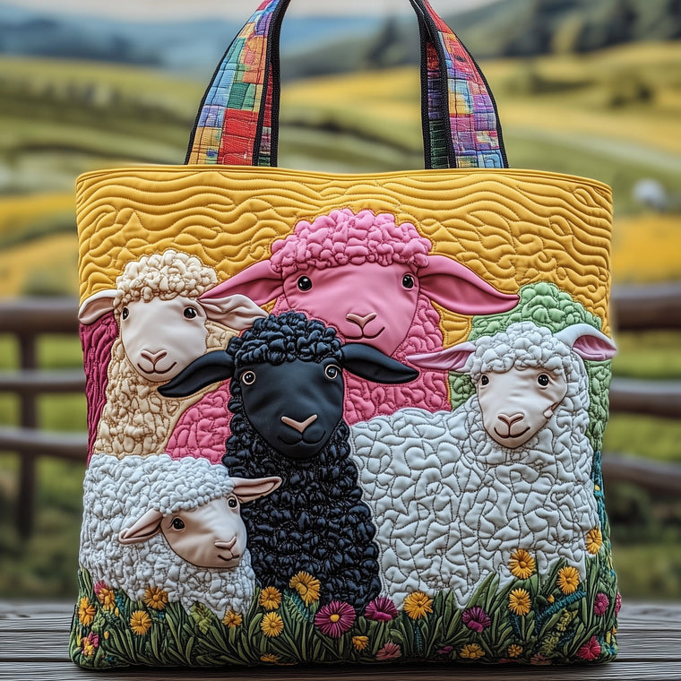 Colorful Sheep Artwork Quilted Tote