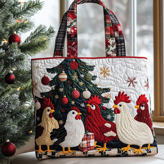 Rooster Farm Birds Quilted Tote