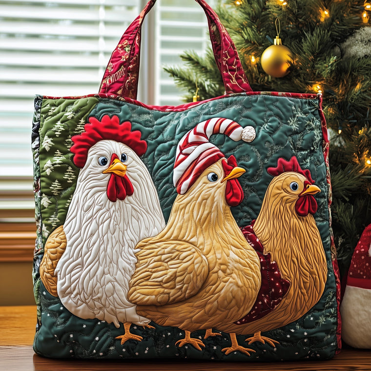 Everyday Rooster Chickens Quilted Tote