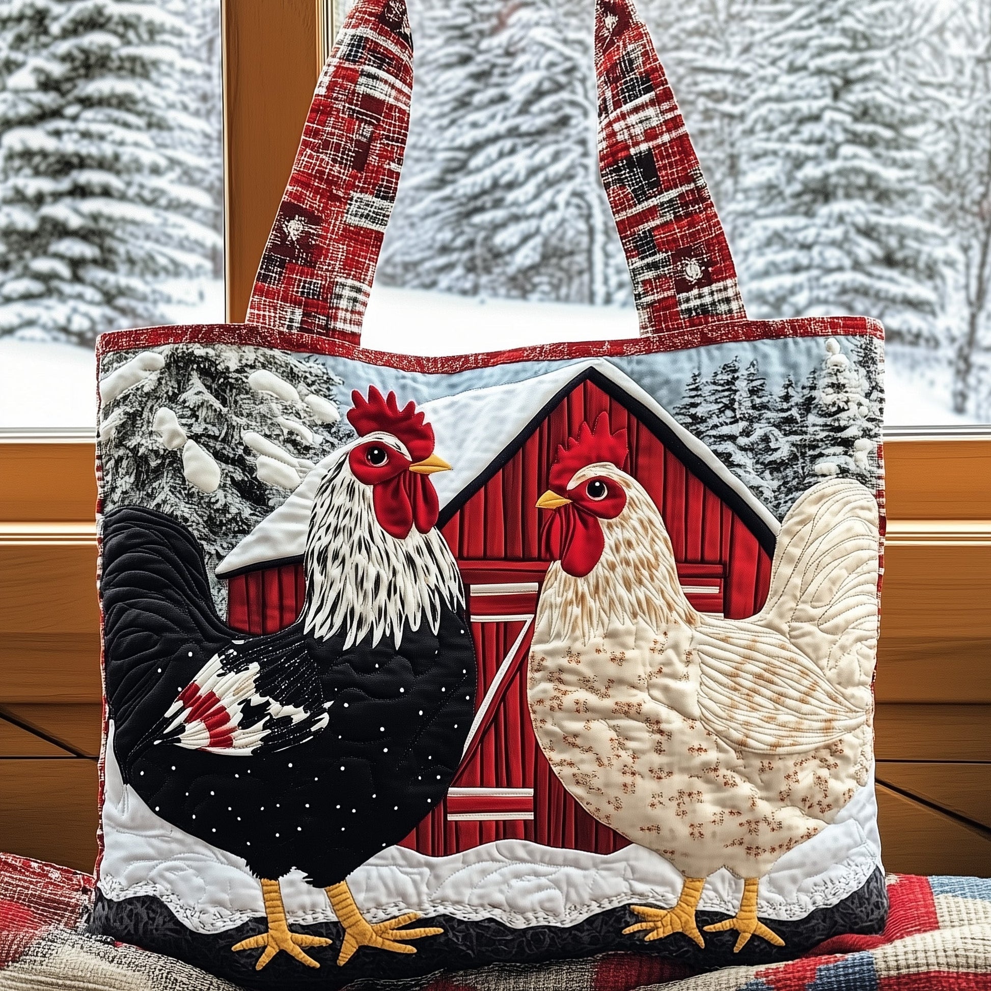 Everyday Roosters Barn Quilted Tote