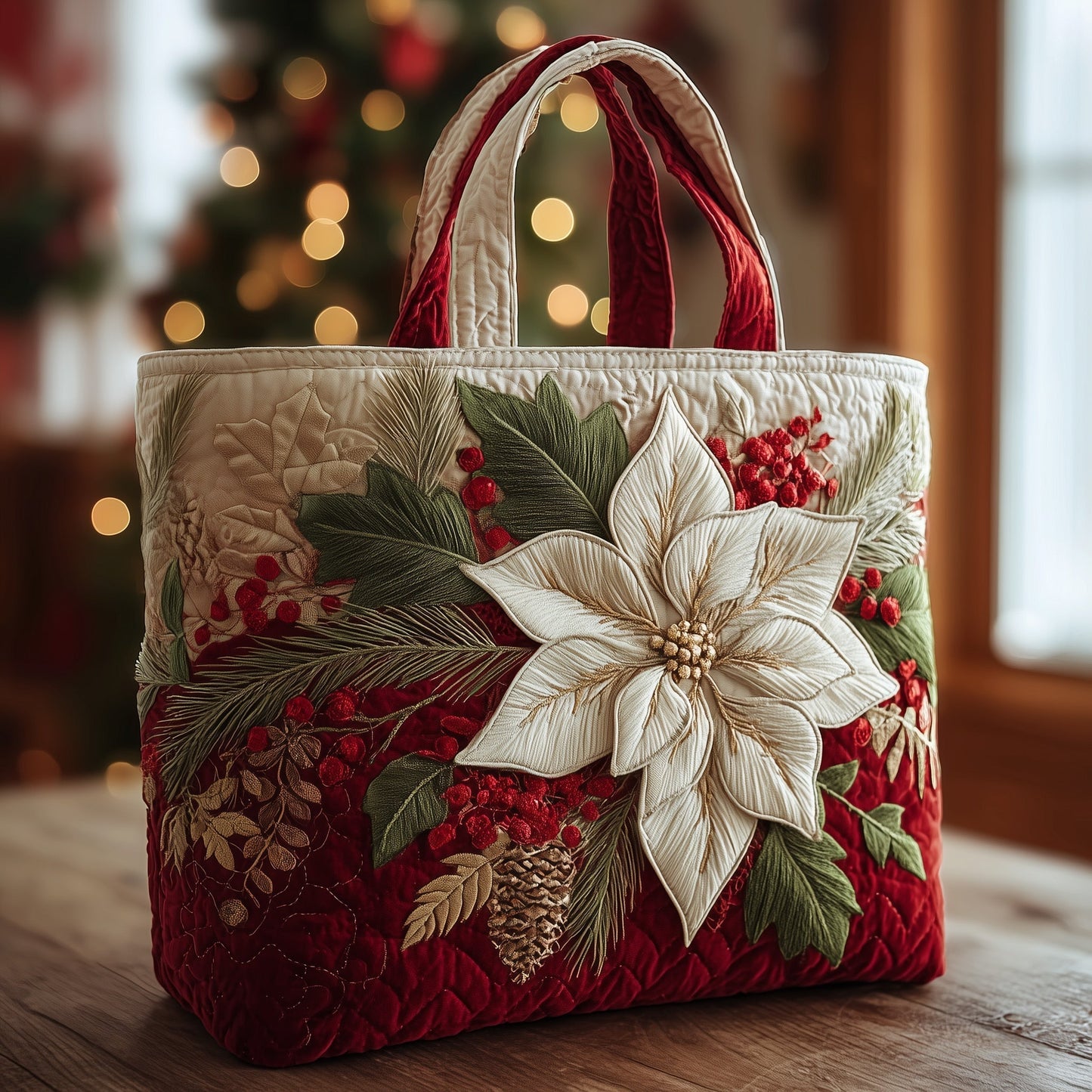 Poinsettia Floral Holiday Tote Bag