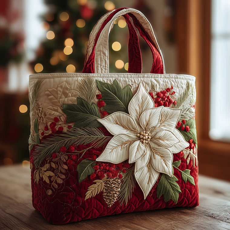 Poinsettia Floral Holiday Tote Bag