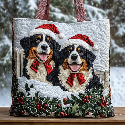Festive Bernese Mountain Quilted Tote