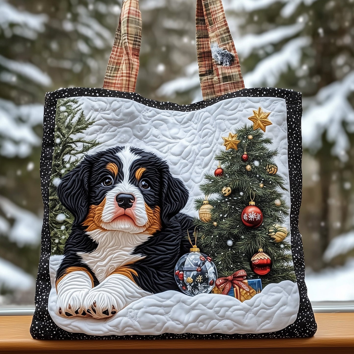 Bernese Mountain Dog Winter Quilted Tote