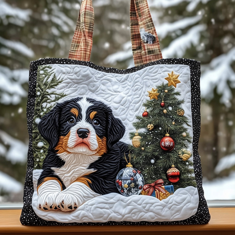 Bernese Mountain Dog Winter Quilted Tote