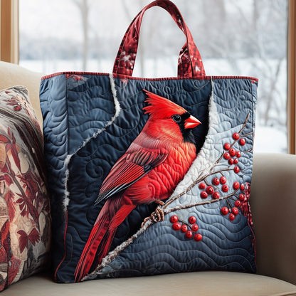 Cardinal Bird Winter Quilted Tote