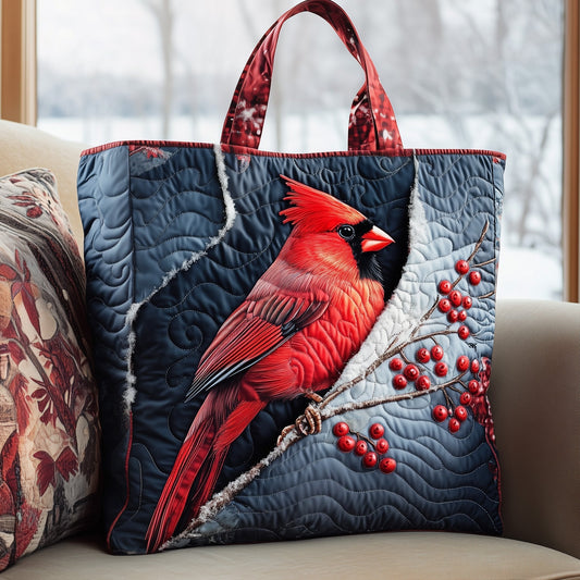 Cardinal Bird Winter Quilted Tote