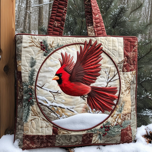 Cardinal Bird Winter Scene Quilted Tote