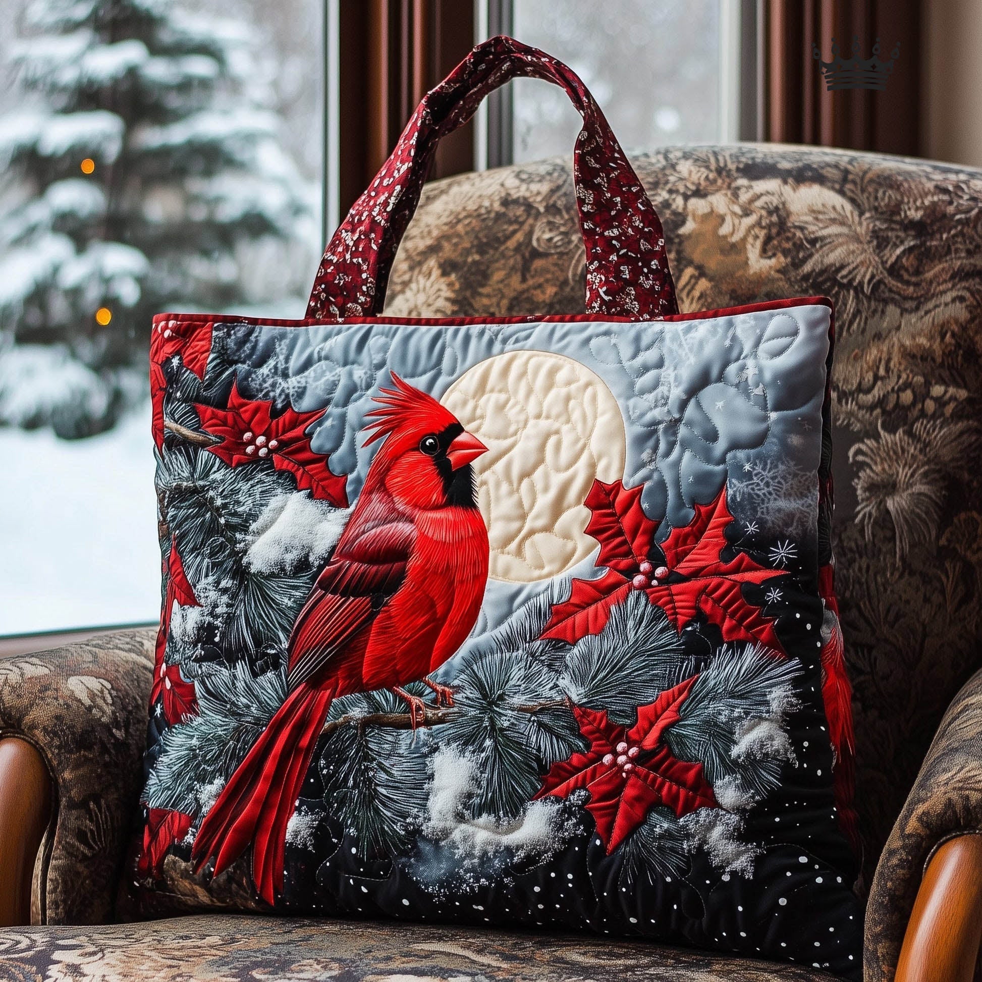 Everyday Cardinal Winter Quilted Tote