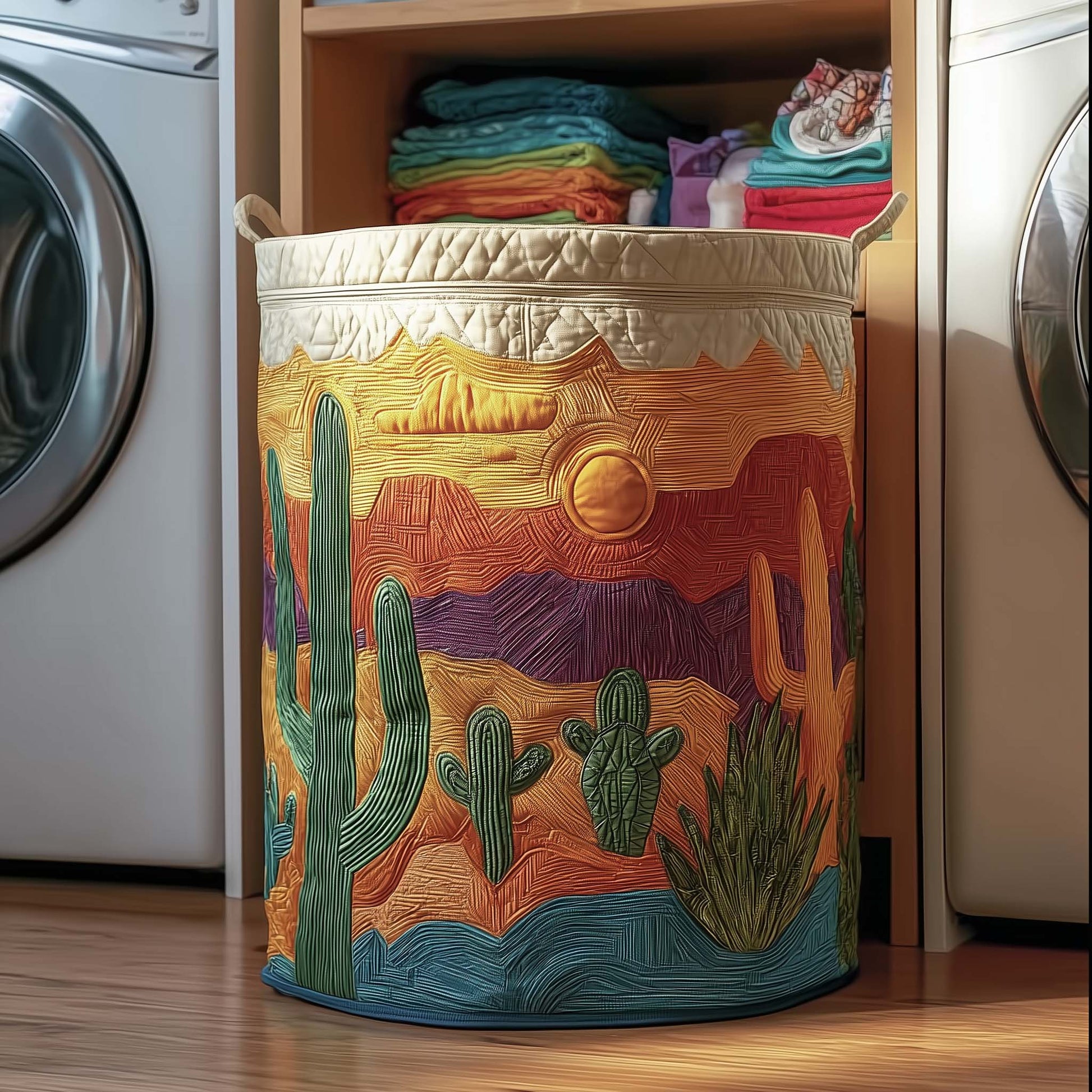 The Cactus Sunset Quilted Laundry Basket Tote 8026
