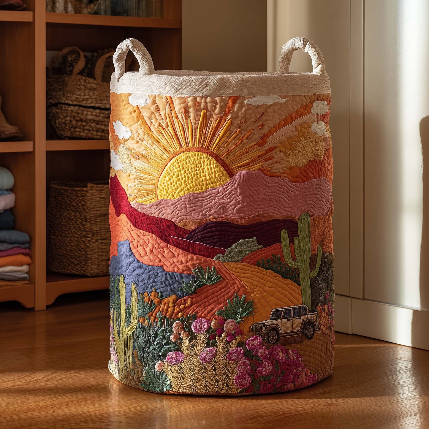 The Cactus Sunset Quilted Laundry Basket Tote 8027