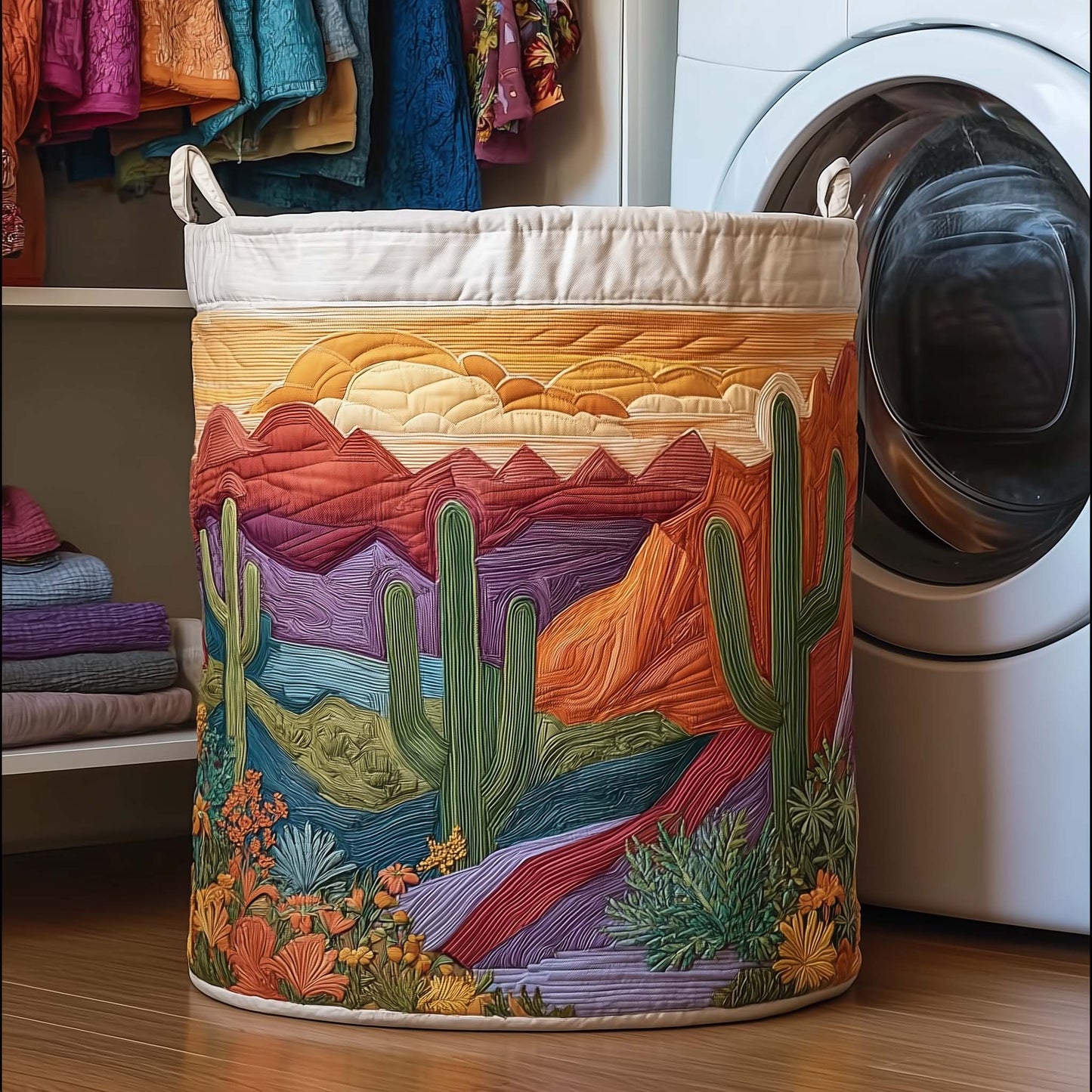 The Cactus Sunset Quilted Laundry Basket Tote 8029