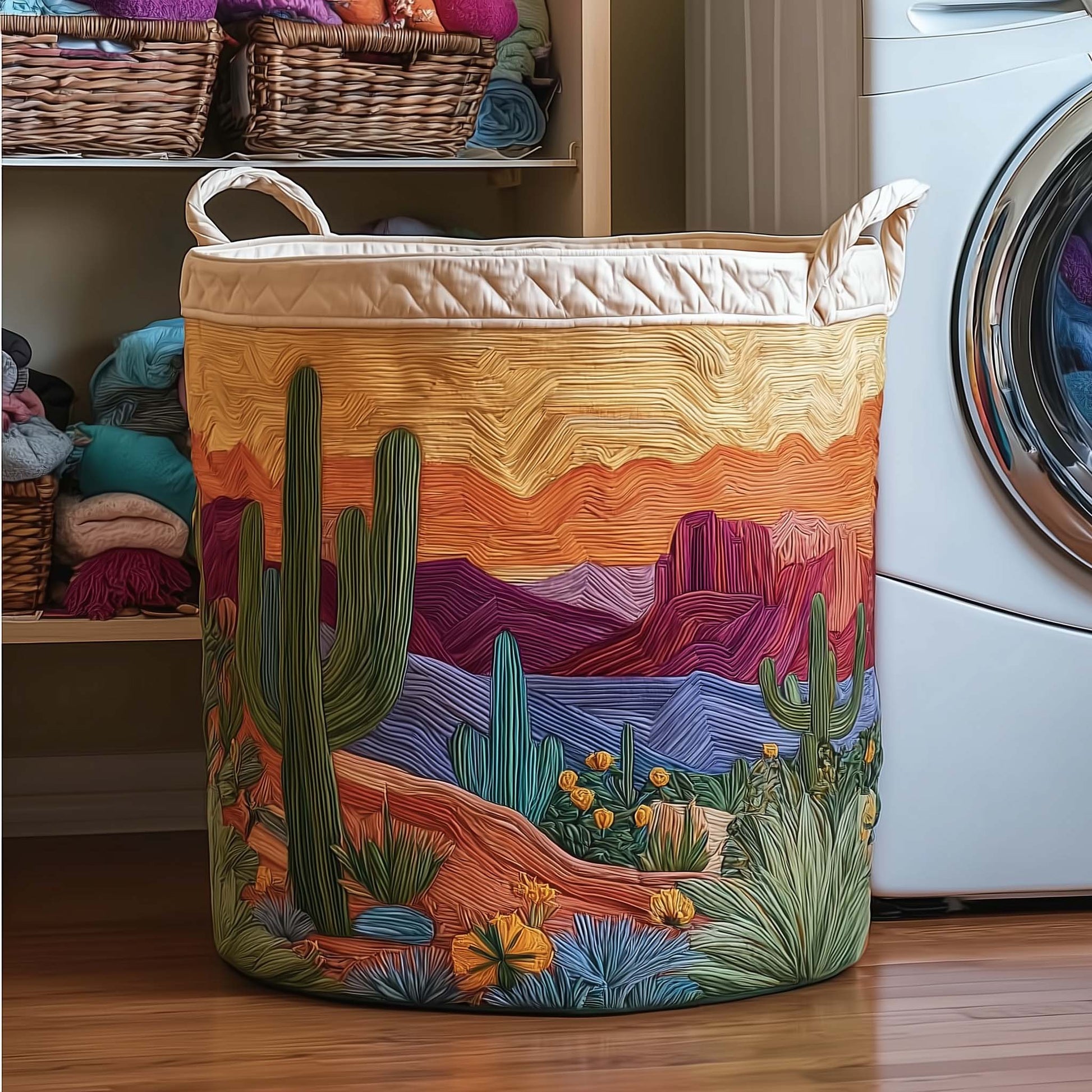 The Cactus Sunset Quilted Laundry Basket Tote 8030