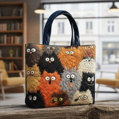 Quirky Cat Faces Quilted Tote