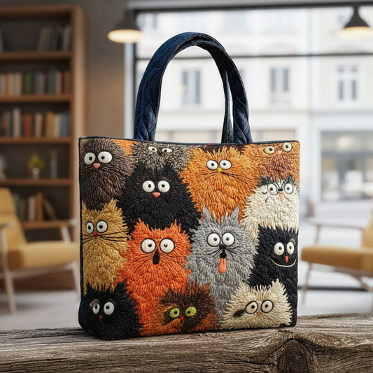 Quirky Cat Faces Quilted Tote