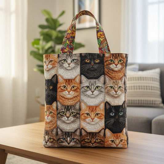 The Cat Faces Quilted Tote