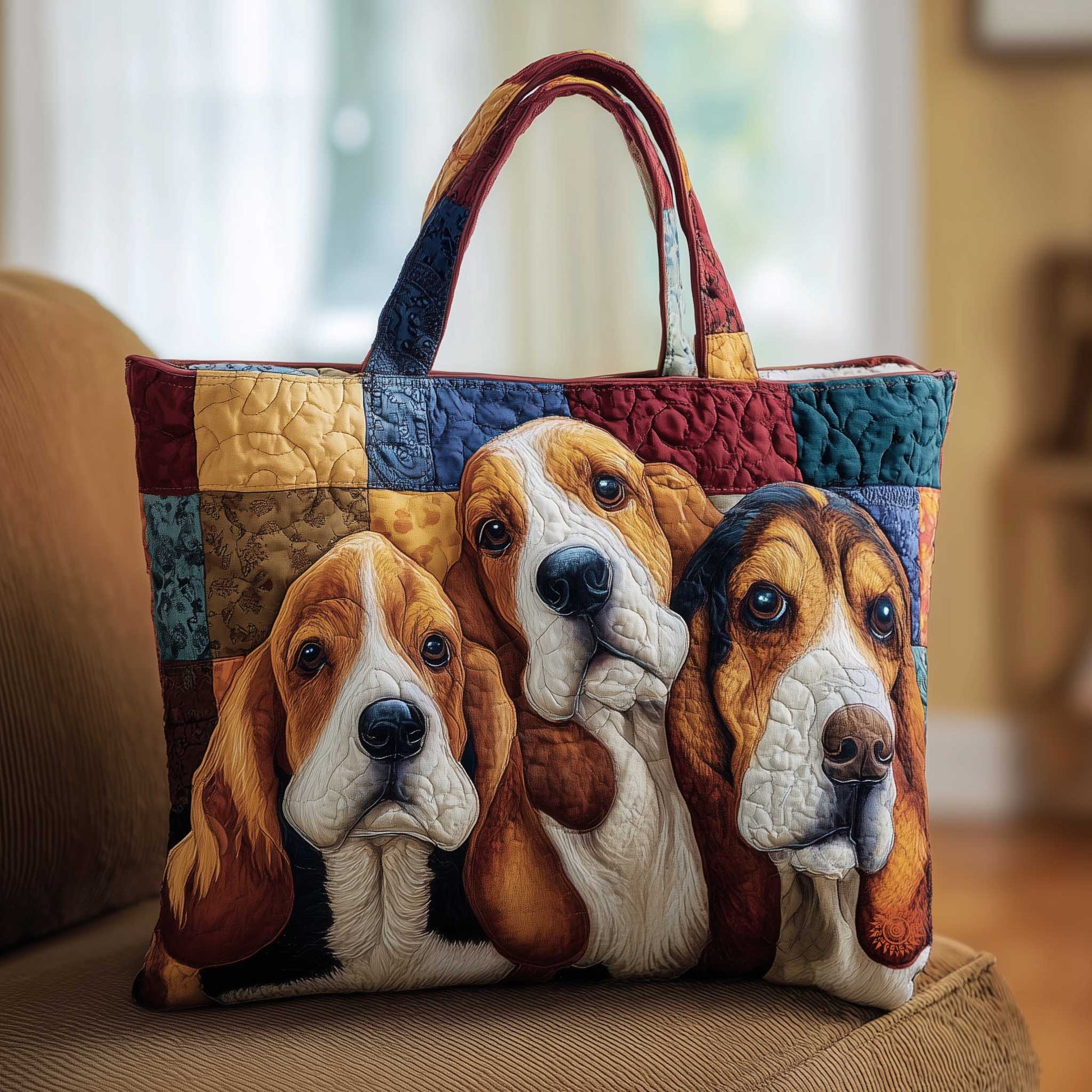 Basset Hound Dogs Quilted Tote