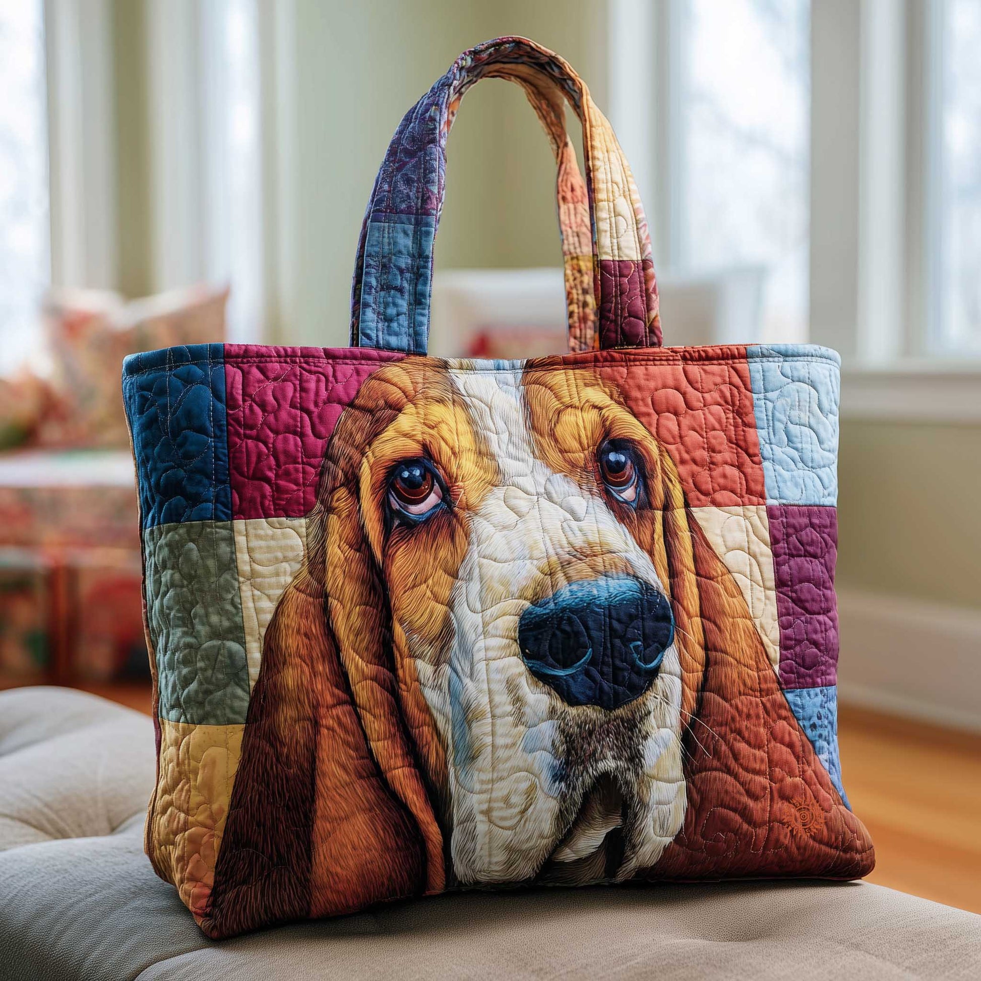 Basset Hound Dog Portrait Quilted Tote