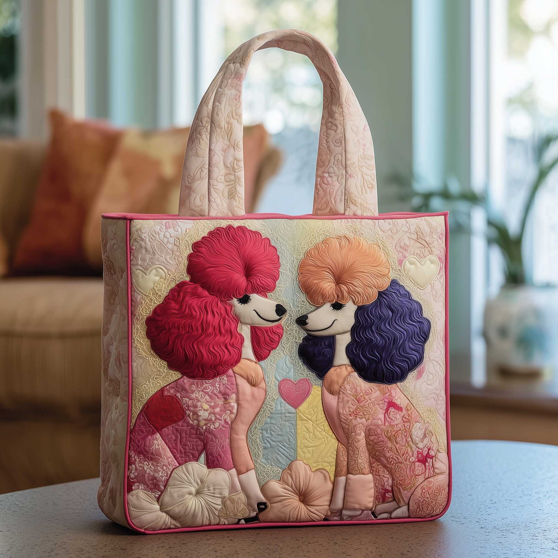 Two Colorful Poodles Quilted Tote